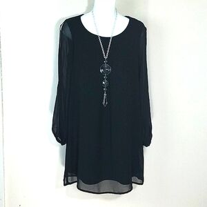 Dress babydoll sheer long sleeve cold shoulder XS Cocktail long sleeve black